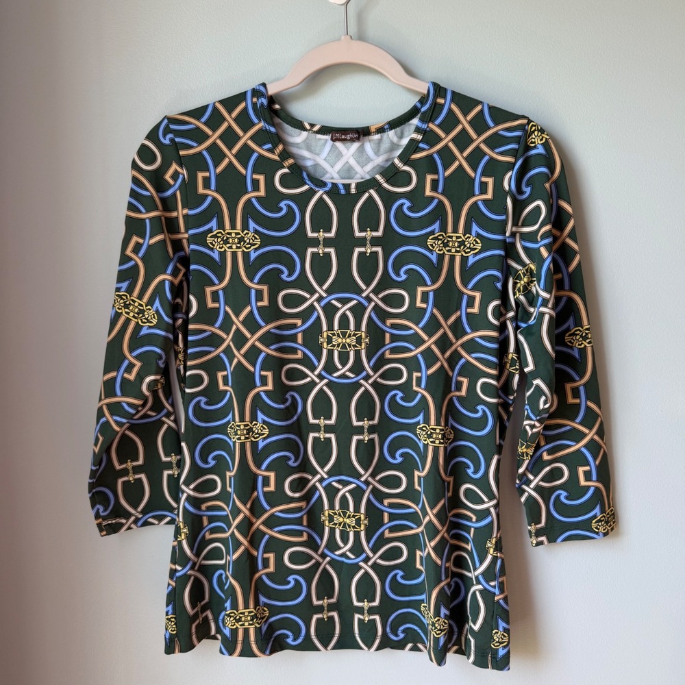 J. McLaughlin Signature Tee Modern Dressage Catalina Cloth Top Green Size Medium